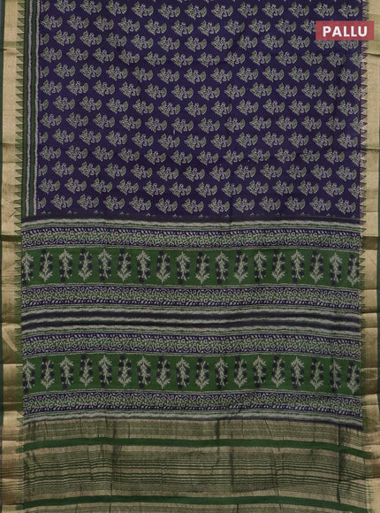 Semi maheswari cotton saree navy blue and green with allover butta prints and zari woven border