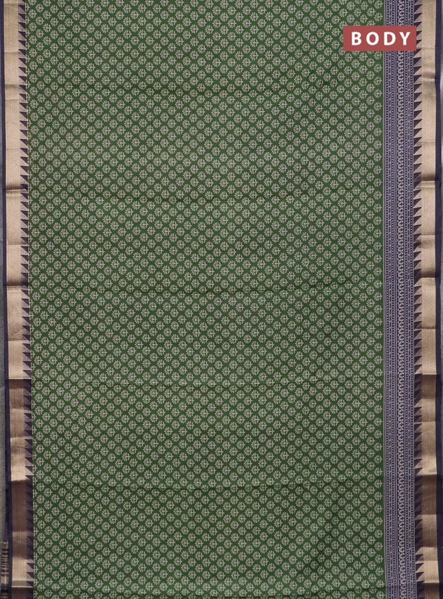 Semi maheswari cotton saree sap green and navy blue with allover butta prints and zari woven border