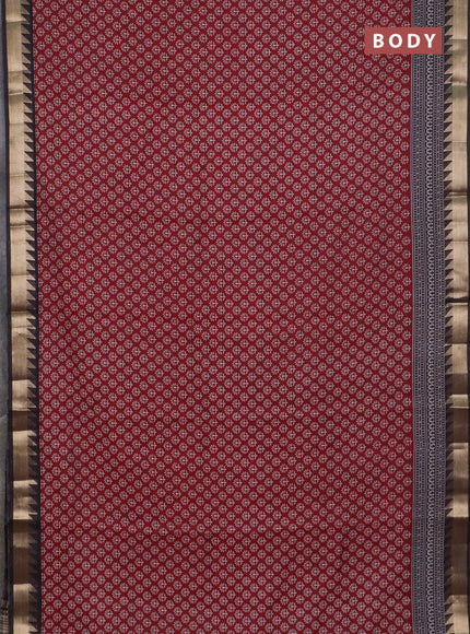 Semi maheswari cotton saree maroon and black with allover butta prints and zari woven border