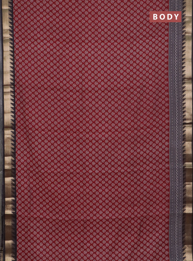 Semi maheswari cotton saree maroon and black with allover butta prints and zari woven border