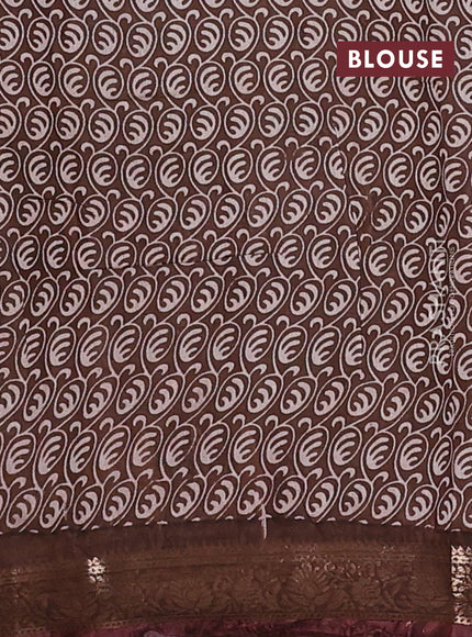 Semi maheswari cotton saree maroon and brown with allover kalamkari prints and zari woven border