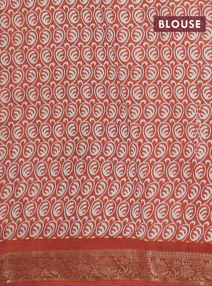 Semi maheswari cotton saree jamun shade and rust shade with allover kalamkari prints and zari woven border