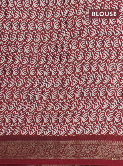 Semi maheswari cotton saree dark sandal and maroon with allover kalamkari prints and zari woven border