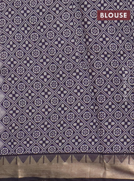 Semi maheswari cotton saree sap green and navy blue with allover ajrakh prints and zari woven border