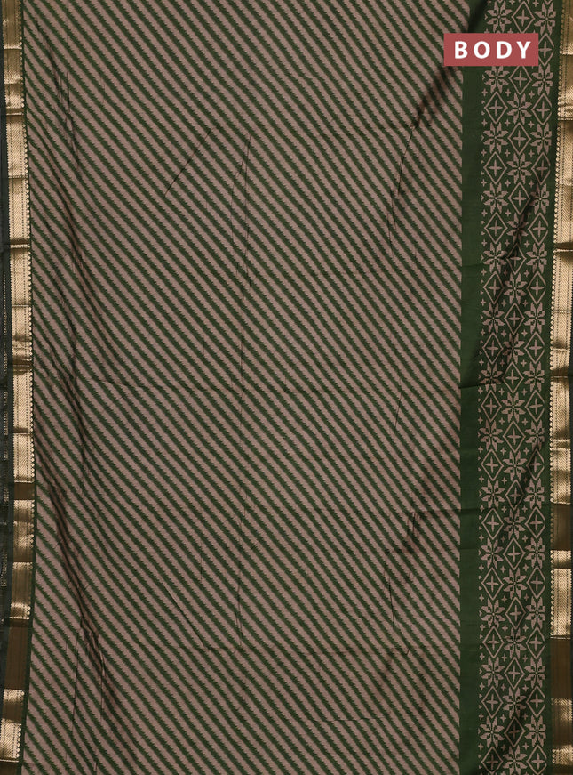 Semi maheswari cotton saree beige and sap green with allover leheriya weaves and zari woven border