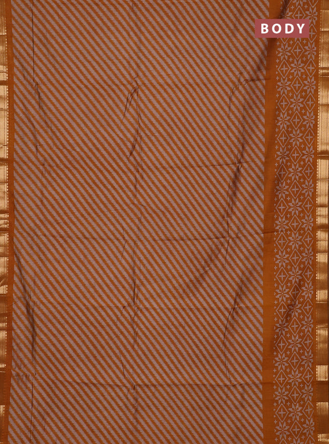 Semi maheswari cotton saree beige and mustard yellow with allover leheriya weaves and zari woven border