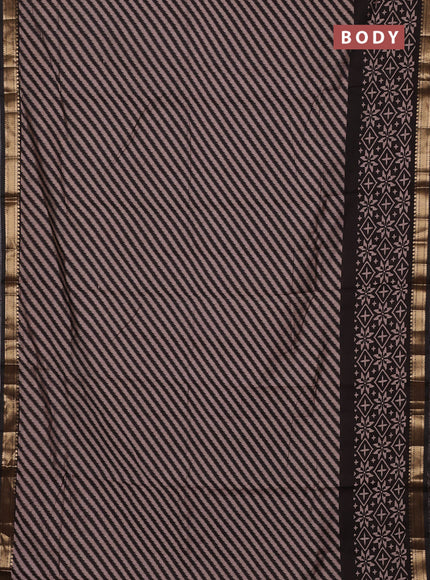 Semi maheswari cotton saree beige and black with allover leheriya weaves and zari woven border