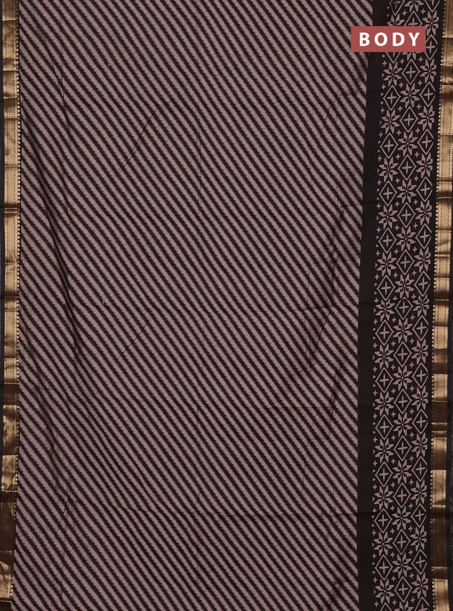 Semi maheswari cotton saree beige and black with allover leheriya weaves and zari woven border