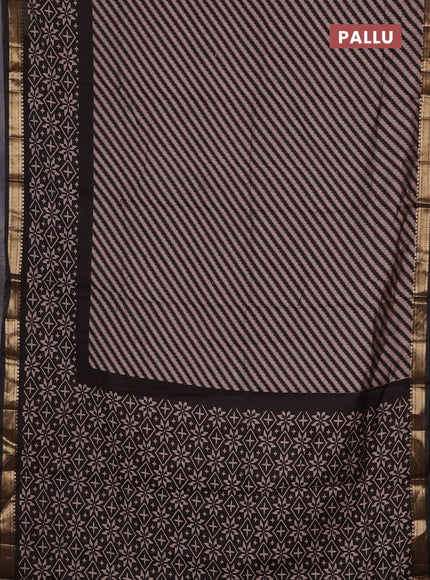 Semi maheswari cotton saree beige and black with allover leheriya weaves and zari woven border