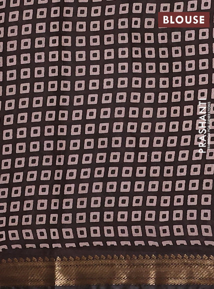 Semi maheswari cotton saree beige and black with allover leheriya weaves and zari woven border