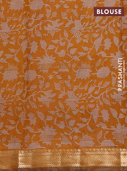 Semi maheswari cotton saree beige and dark mustard with allover butta prints and zari woven border