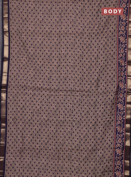 Semi maheswari cotton saree beige and navy blue with allover butta prints and zari woven border