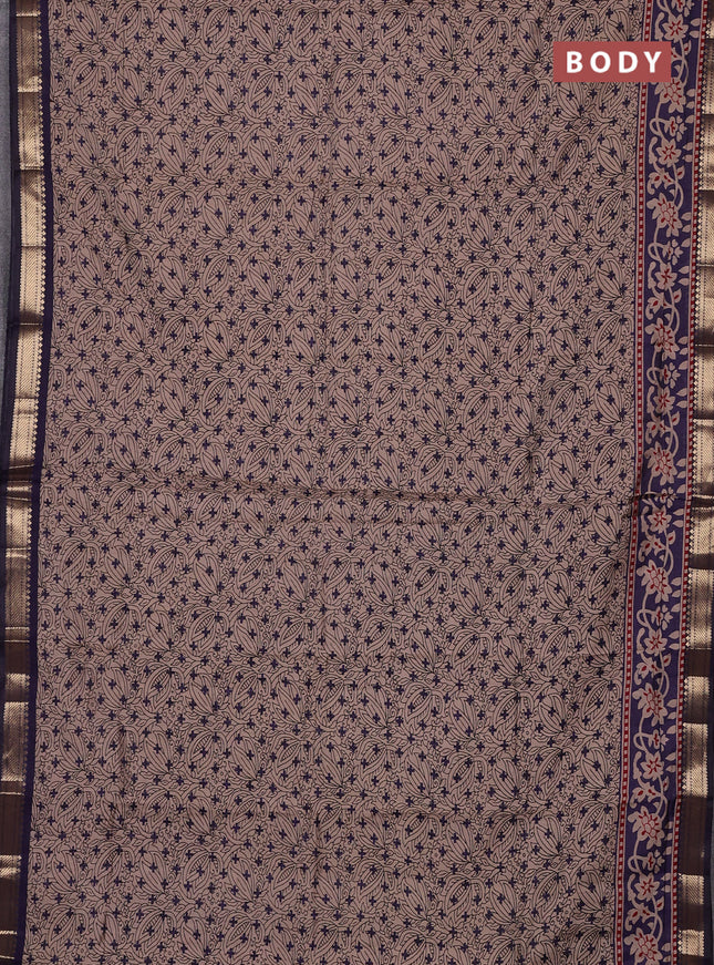 Semi maheswari cotton saree beige and navy blue with allover butta prints and zari woven border