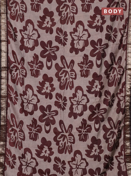 Semi maheswari cotton saree beige and coffee brown with allover prints and zari woven border