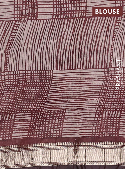 Semi maheswari cotton saree beige and coffee brown with allover prints and zari woven border