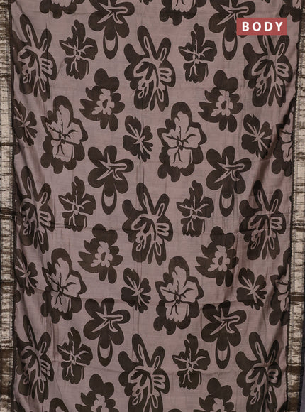Semi maheswari cotton saree beige and olive green with allover prints and zari woven border