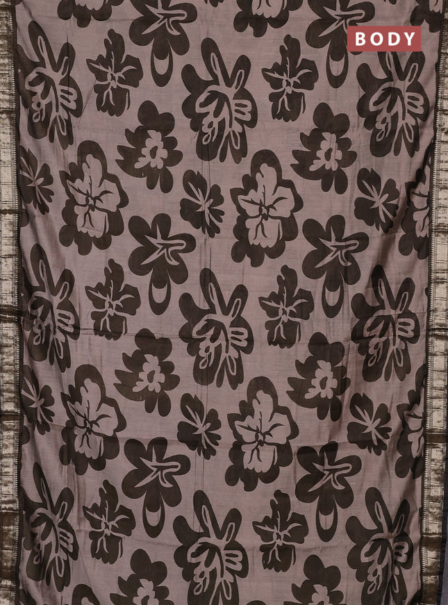 Semi maheswari cotton saree beige and olive green with allover prints and zari woven border