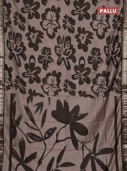 Semi maheswari cotton saree beige and olive green with allover prints and zari woven border