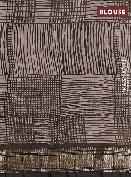 Semi maheswari cotton saree beige and olive green with allover prints and zari woven border