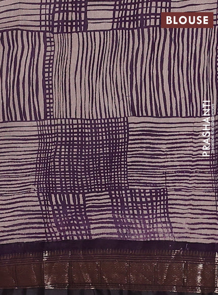 Semi maheswari cotton saree beige and deep purple with allover prints and zari woven border