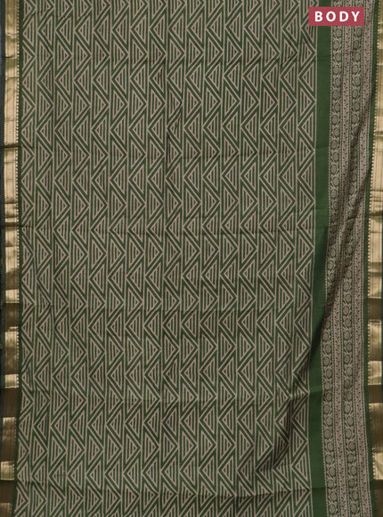 Semi maheswari cotton saree sap green with allover geomatric prints and zari woven border