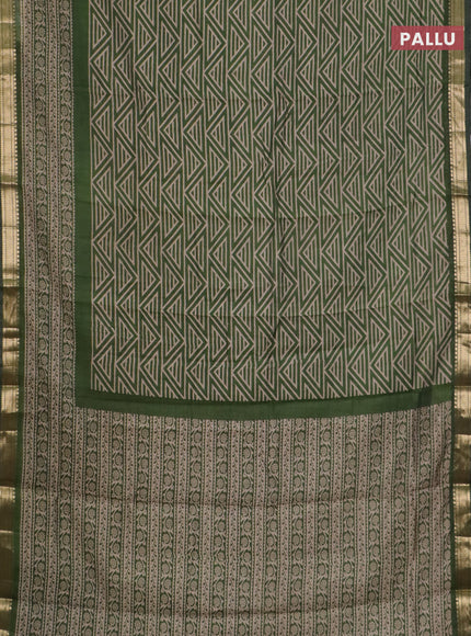 Semi maheswari cotton saree sap green with allover geomatric prints and zari woven border