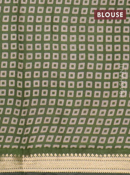 Semi maheswari cotton saree sap green with allover geomatric prints and zari woven border
