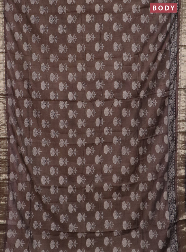 Semi maheswari cotton saree brown with allover floral prints and zari woven border