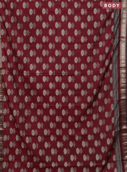 Semi maheswari cotton saree maroon with allover floral prints and zari woven border