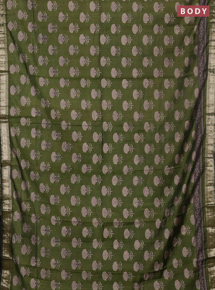 Semi maheswari cotton saree sap green with allover floral prints and zari woven border