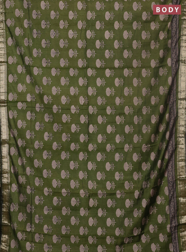 Semi maheswari cotton saree sap green with allover floral prints and zari woven border