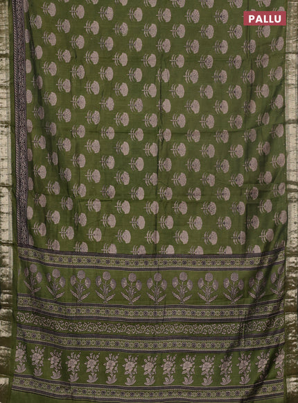 Semi maheswari cotton saree sap green with allover floral prints and zari woven border