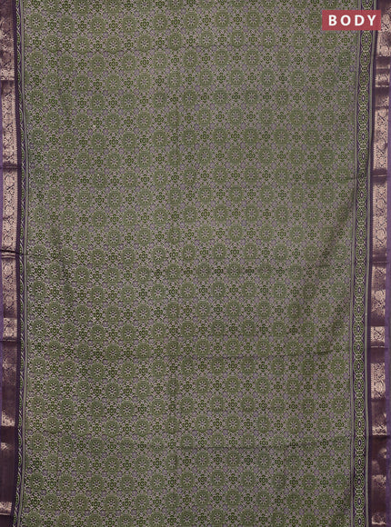 Semi maheswari cotton saree sap green and purple with allover ajrak prints and zari woven border