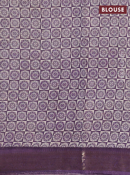 Semi maheswari cotton saree sap green and purple with allover ajrak prints and zari woven border
