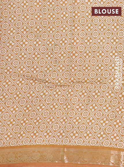 Semi maheswari cotton saree mustard yellow with allover ajrak prints and zari woven border