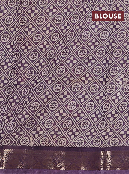 Semi maheswari cotton saree jamun shade with allover ajrak prints and zari woven border
