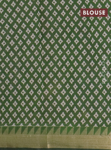 Semi maheswari cotton saree navy blue and sap green with allover prints and zari woven border