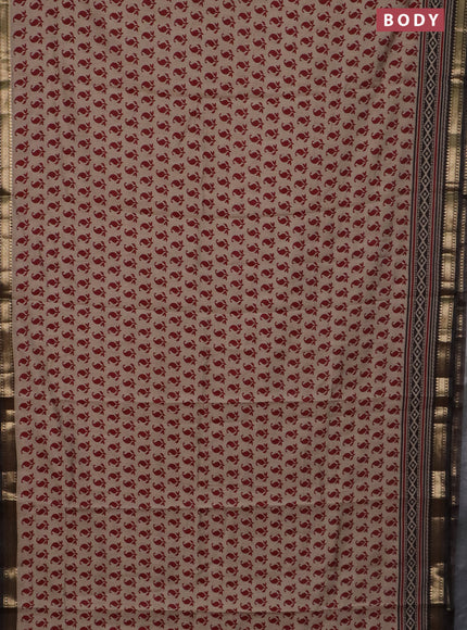 Semi maheswari cotton saree beige maroon and black with allover butta prints and zari woven border