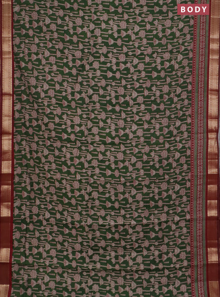 Semi maheswari cotton saree sap green and maroon with allover kalamkari prints and zari woven border