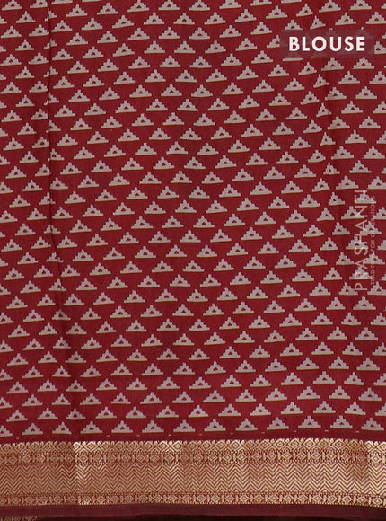 Semi maheswari cotton saree sap green and maroon with allover kalamkari prints and zari woven border
