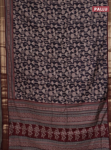 Semi maheswari cotton saree coffee brown and maroon with allover kalamkari prints and zari woven border