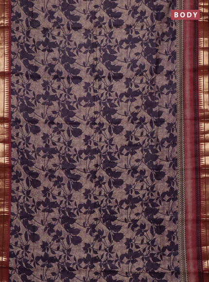Semi maheswari cotton saree jamun shade and maroon with allover prints and zari woven border