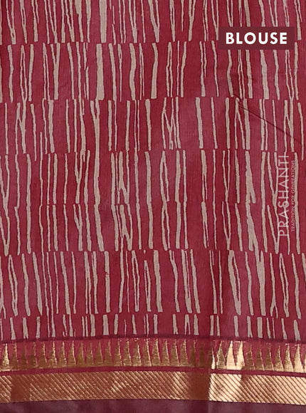 Semi maheswari cotton saree jamun shade and maroon with allover prints and zari woven border