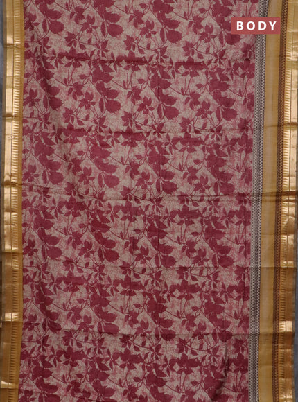 Semi maheswari cotton saree maroon and mustard yellow with allover prints and zari woven border