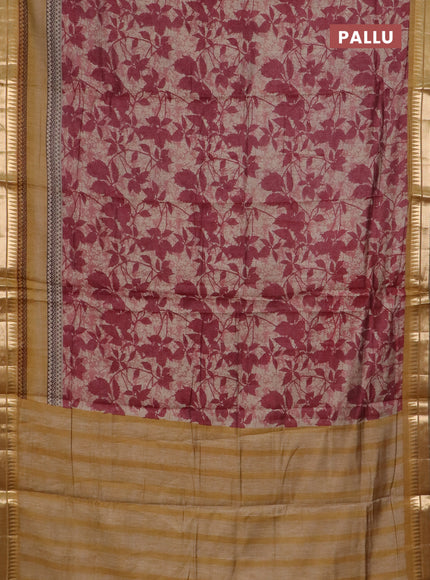 Semi maheswari cotton saree maroon and mustard yellow with allover prints and zari woven border