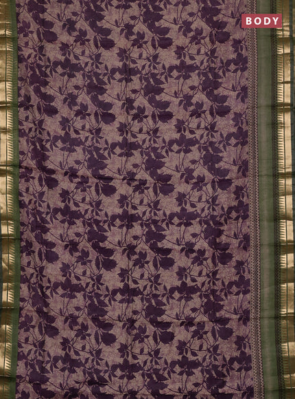 Semi maheswari cotton saree deep purple and sap green with allover prints and zari woven border