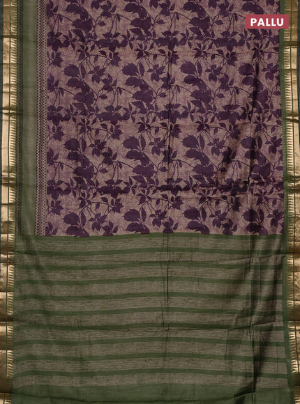 Semi maheswari cotton saree deep purple and sap green with allover prints and zari woven border