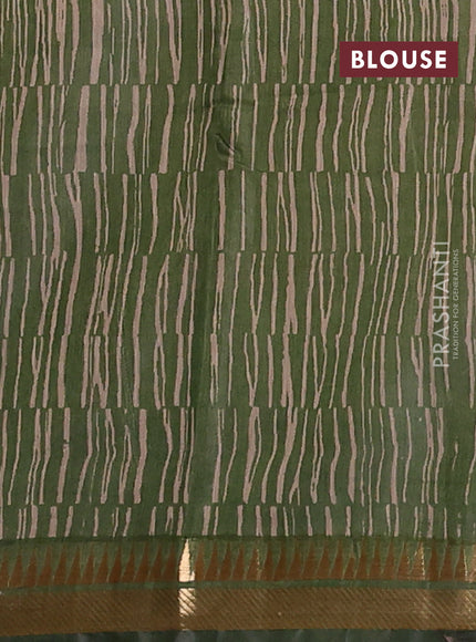 Semi maheswari cotton saree deep purple and sap green with allover prints and zari woven border
