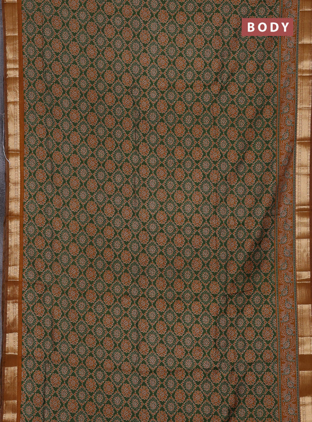 Semi maheswari cotton saree sap green and mustard yellow with allover prints and zari woven border