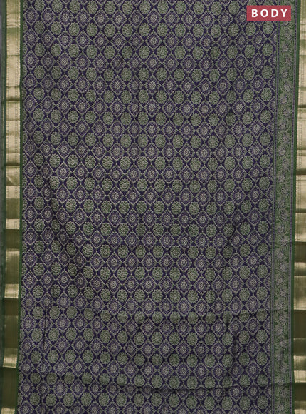Semi maheswari cotton saree navy blue and sap green with allover prints and zari woven border